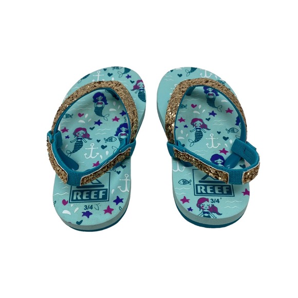 REEF Baby Girl Mermaid Slingback Flip Flops Gold Glitter Sandals 3 / 4 Toddler - Picture 3 of 6